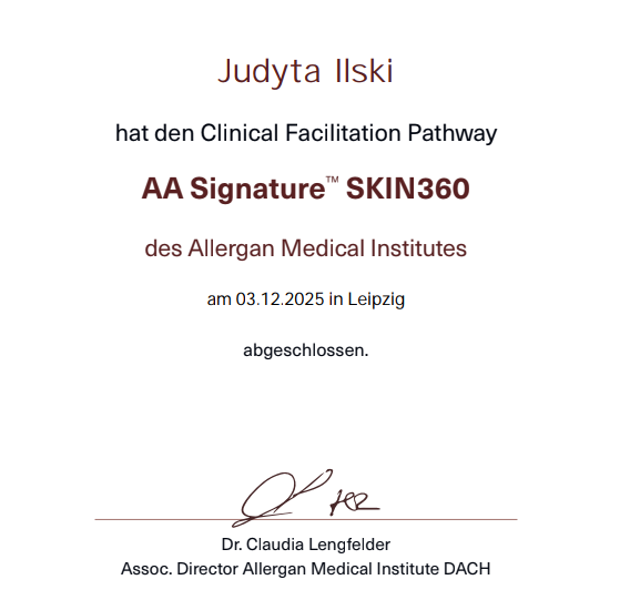 Zertifikat Allergan Medical Institute 360 von Judyta Ilski