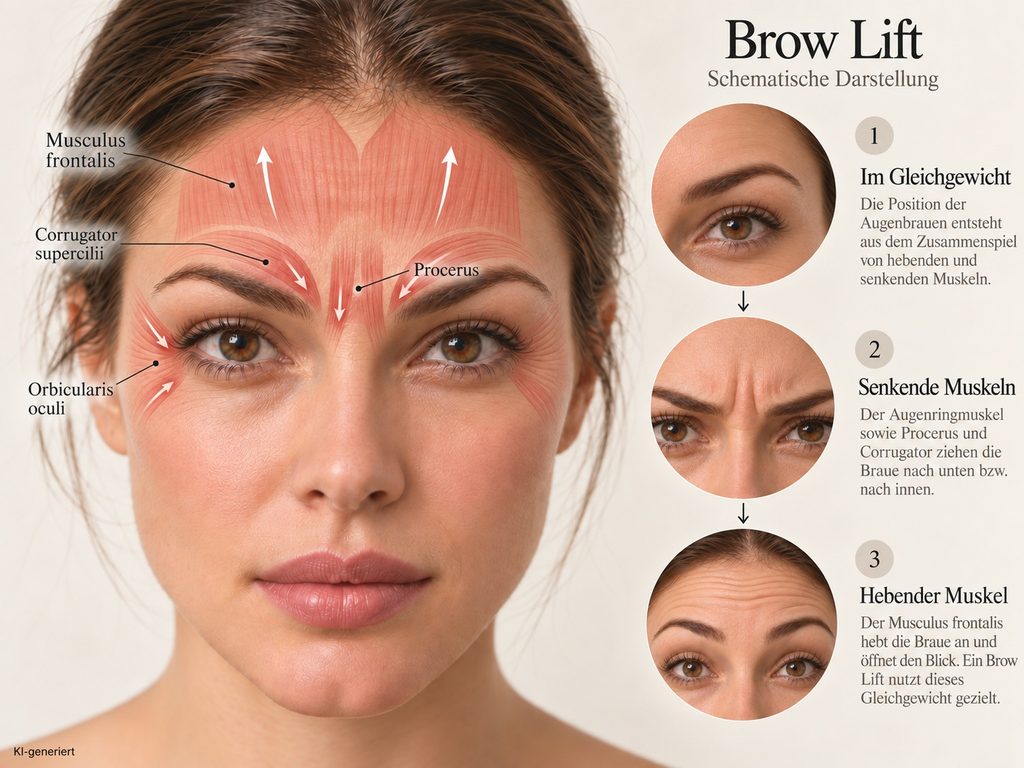 Anatomie beim Brow Lift: Muskeln, die die Augenbraue anheben und nach unten ziehen