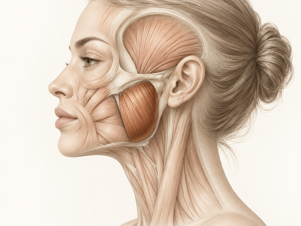 Anatomie der Kaumuskulatur mit dem Musculus masseter bei Bruxismus