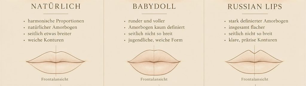 Schematische Darstellung verschiedener Lippenformen und Proportionen