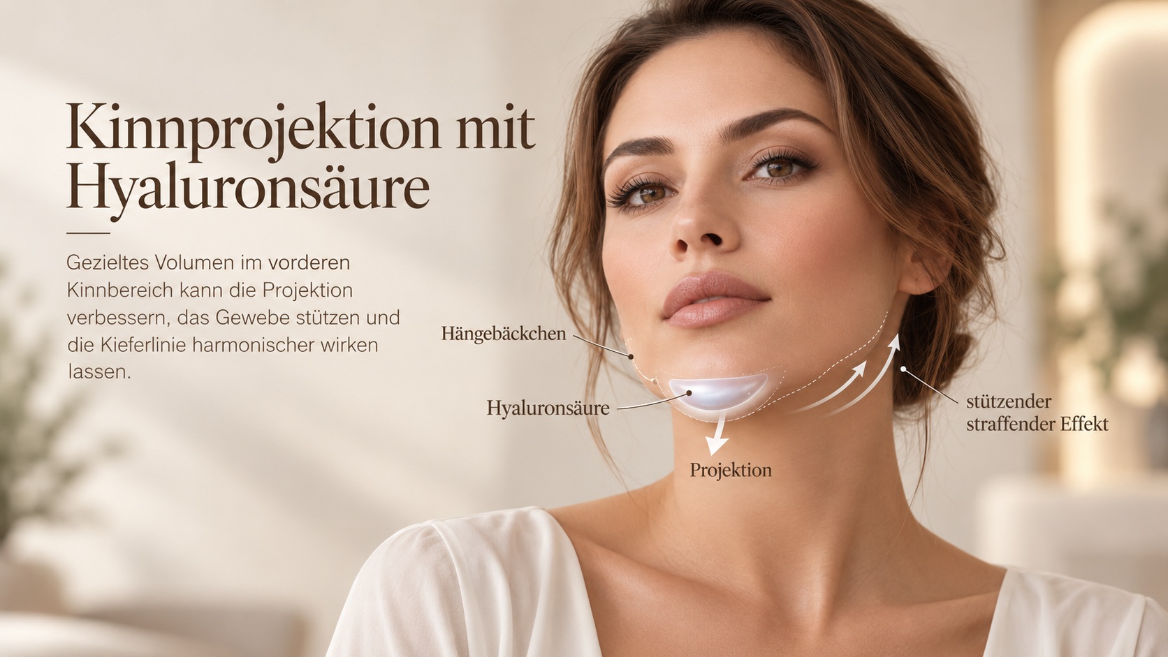 Kinnprojektion mit Hyaluronsäure – stützender Effekt auf die Kieferlinie, schematisch